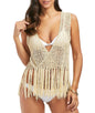 Japanese Style Hollow Cross Tassel Beach Cover-up