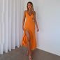 Women's Ruffles Split Suspender Dress Sexy Slim-fit V-neck Evening Party Dresses Clothing