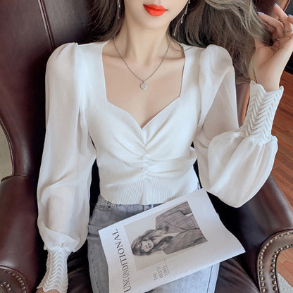 Solid Color Loose Fit Korean-style Slim-fit Women's Top
