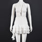 V-neck Hollow-out Pouf Skirt With Neck-tie Straps And A Backless Fine-fiber Mini Skirt