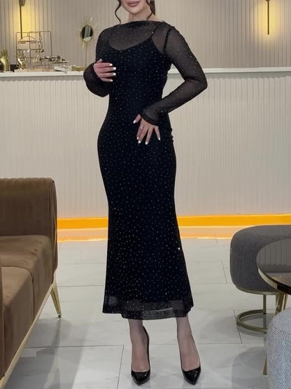 Sexy Mesh Glitter Dress Two-piece Set