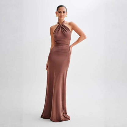 Ins Bodycon Halter Dress Sexy Backless Slim Fit Waist Slimming Maxi Dresses Prom Party Club Clothing For Women