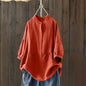 Mandarin-collar Single-breasted Traditional-style Solid-color Long-sleeve Pullover Shirt