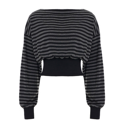 Retro Striped Cropped Top With A Cinched Waist Designslimming And Navel-baring