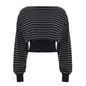 Retro Striped Cropped Top With A Cinched Waist Designslimming And Navel-baring