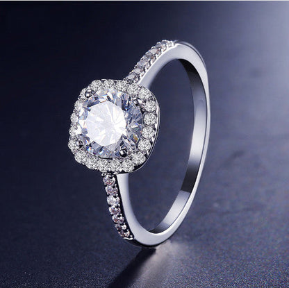 Luxury Square Cut Cubic Zirconia Engagement Ring - Sterling Silver Plated Wedding Band for Women