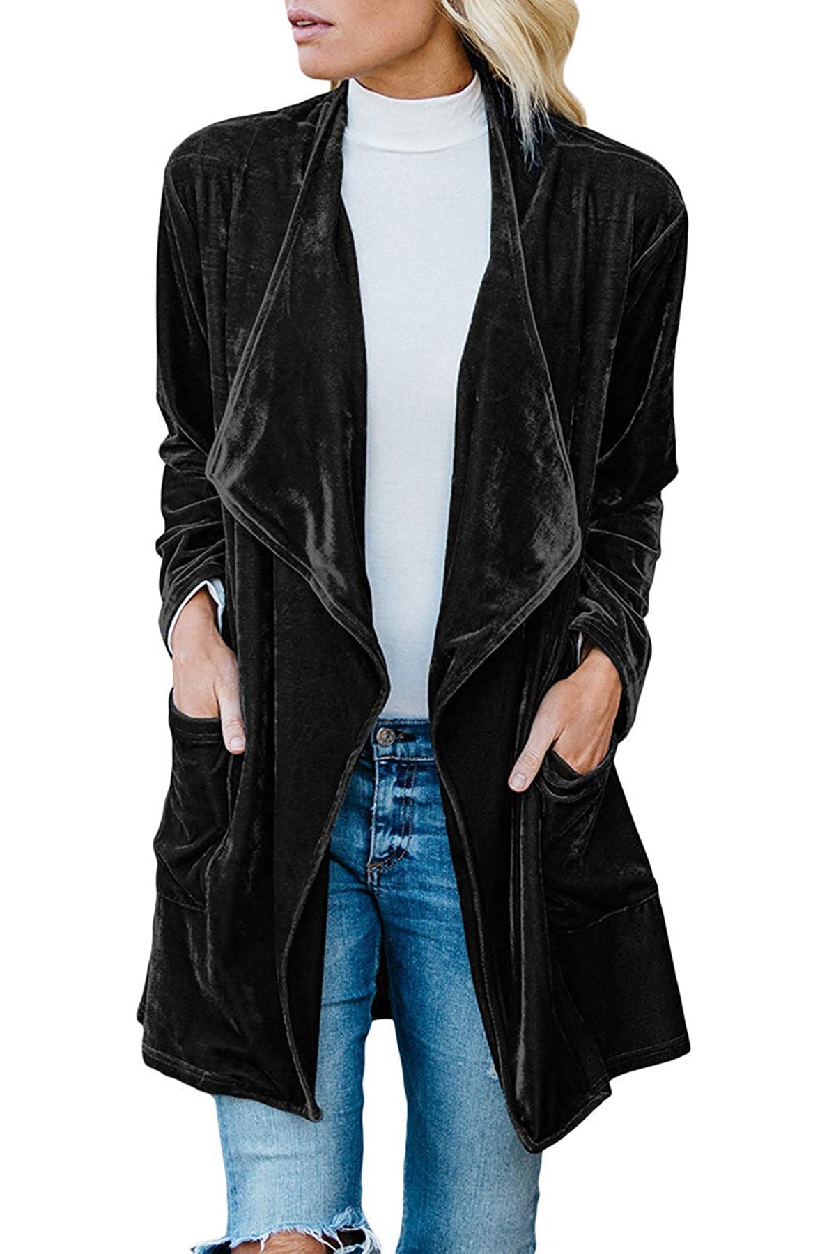 New European And Beautiful Casual Gold Velvet Long Trench Coat