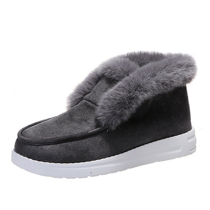 Plush Flat Bottom Thickened Large Short Snow Boots For Women