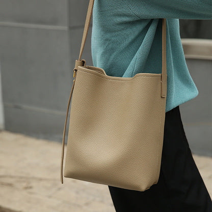 Fashion All-match Crossbody Special-interest Design Cowhide Bucket Bag