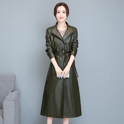 Women's Mid-length Slim-fit Over-the-knee Sheepskin Trench Coat