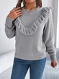 Women Elegant Solid Color Ruffled Long Sleeve Pullover Sweater