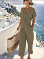 Fashion Solid Color Irregular Short Sleeve Suit