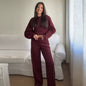 Fashion Long Sleeve O-neck Pleated Top Wide Leg Pants Women's Suit