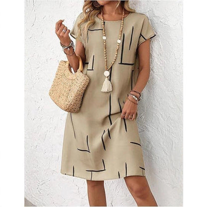 Women's Short-sleeve Crew-neck Casual Graffiti Dress