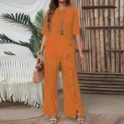 Elegant And Fashionable Casual Button Half-sleeve Shirt Loose Two-piece Set