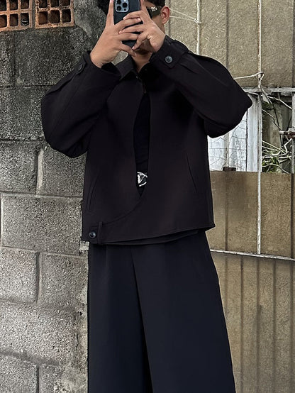 Black Collared Button-up Jacket