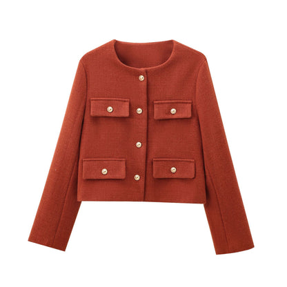 Multi-color Round Neck Casual Short Little Fragrance Style Blazer