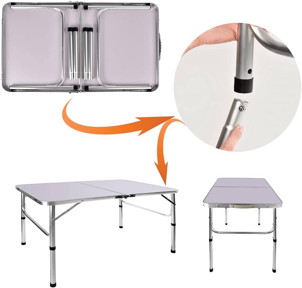 3FT/90CM Picnic Folding Tables, Aluminium Foldable Portable Adjustable Height Lightweight for Camping BBQ, 90x60x37/67cm