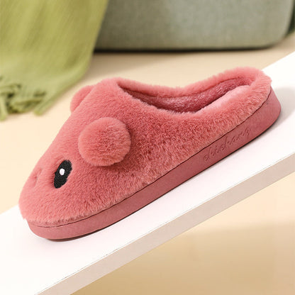 Cute Cartoon Cotton Slippers For Women Winter Warm Indoor Non-slip Thick-soled Home Slippers Furry Plush House Shoes