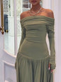 One Shoulder Long Sleeve Patchwork Dress