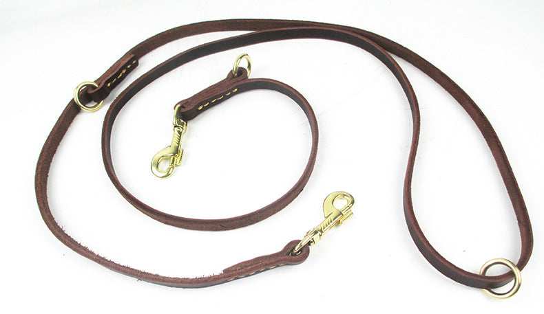 Double-headed Copper Hook Dog Traction Belt Cowhide Convenient Leash Running Rope