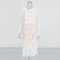 Round Neck Diamond Lace Embroidered Top High Waist Skirt Suit