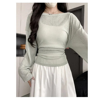 Outerwear Slightly Sheer Air-conditioning T-shirt With A Fitted Waist And Off-the-shoulder Design