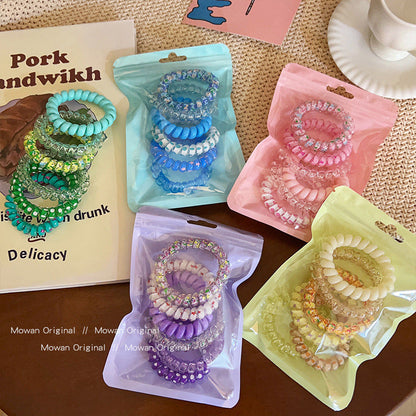 Colorful Phone Line Hair Ring Women's Summer Balls Hair Tie High Elastic Durable Hair Rope