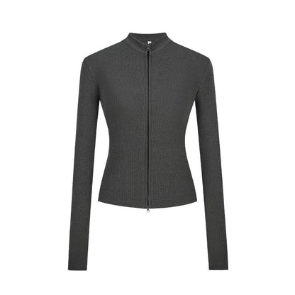 Stand-up Collar Slim-fit Waist-cinching Cardigan Top