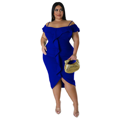 Solid-color Dress Halter-neck Midi Skirt
