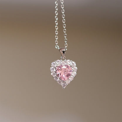 Love Heartbeat Pink Love Zircon Earrings Necklace Set Qixi Valentine's Day Gift For Girlfriend