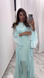 Round Neck Ruffled Long Sleeve Maxi Dress