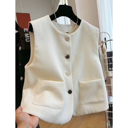 Round Neck Vest French Style Temperament Outer Wear Bandage Dress Sleeveless