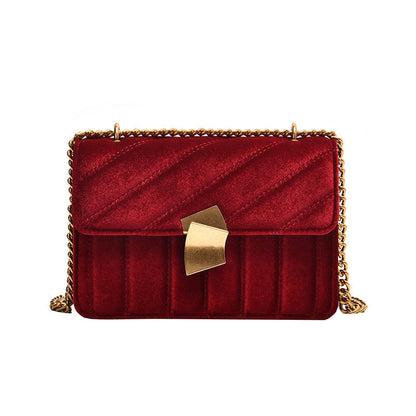 Gold Velvet Lock Shoulder Crossbody Bag