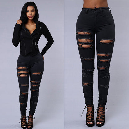 Women's High Waist Ripped Jeans - Distressed Skinny Denim Trousers | Casual Stretch Pencil Pants