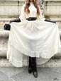 White Long-sleeved Ruffled Tie Dress