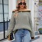 New Stylish Boat-neckline Knit Sweater Striped Contrast-color Sweater