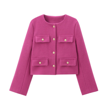 Multi-color Round Neck Casual Short Little Fragrance Style Blazer