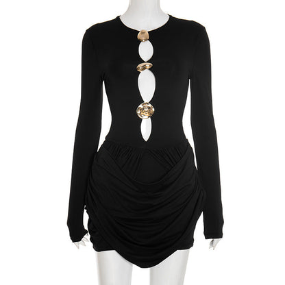 Slim Fit Elegant Luxury Decorative Pleated Mini Short Dress