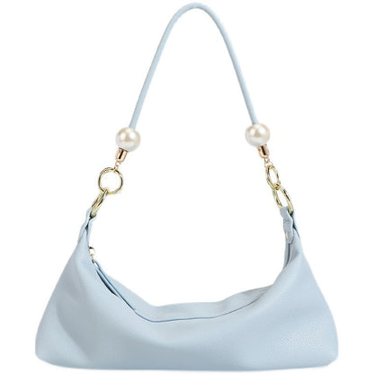 New Women's Bag Minimalist Pearl Baguette Texture Solid Color Shoulder Bag