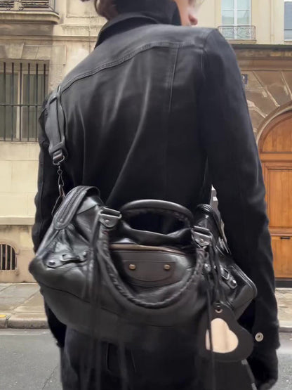 Black Lace-Up Deconstructed Denim Jacket