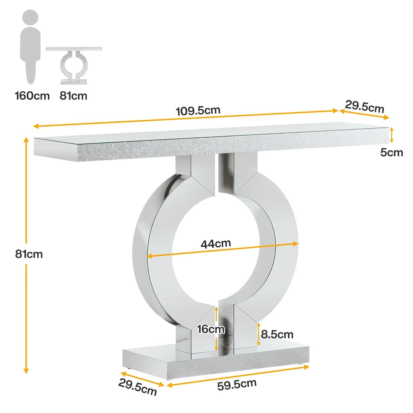 43.3-Inch (110cm)Mirrored Console Table, Modern Entryway Table with Thickened