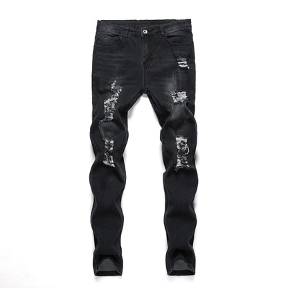 2025 New Fashion Street Style Ripped Skinny Jeans Men Vintage wash Solid Denim