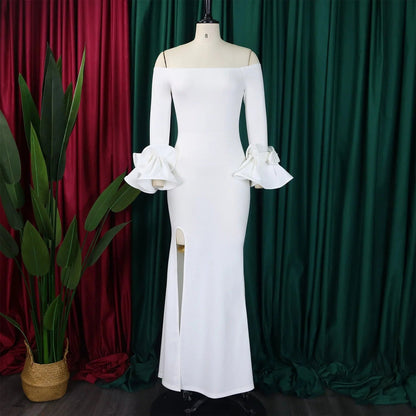 Elegant Sexy Side Slit Long Dress For Women Independent Stand Trade Clothing
