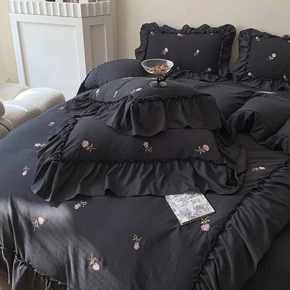 3pcs Rose Embroidered Duvet Cover Set (1*Duvet Cover + 2*Pillowcase, Without