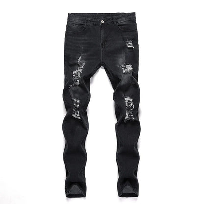 2025 New Fashion Street Style Ripped Skinny Jeans Men Vintage wash Solid Denim