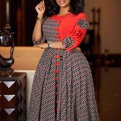 Elegant Rich Dashiki Traditional African Gowns for Women 3/4 Sleeve for Party