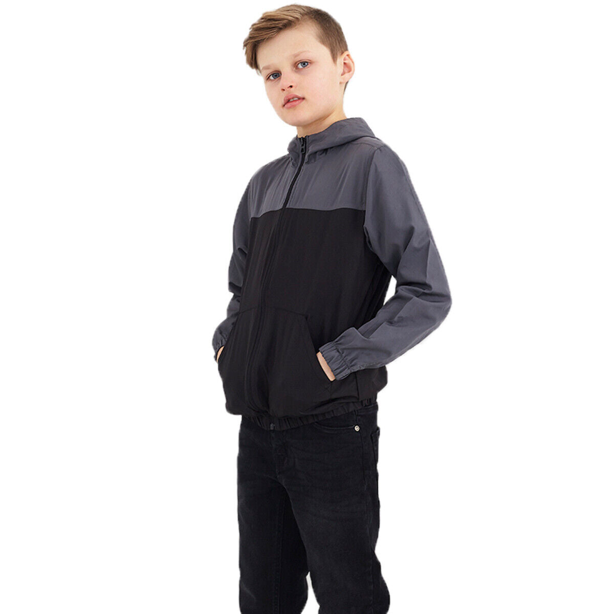 Kids Boys Ashblock Lightweight Windrunner Hooded Jacket