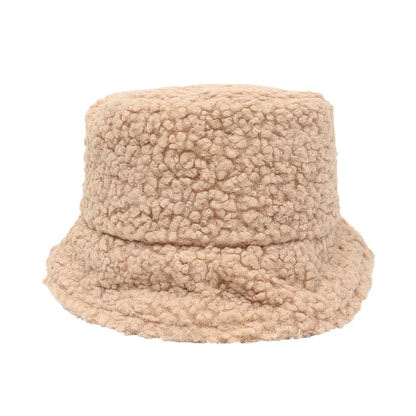 Women Girls Faux Fur Bucket Hat Plush Warm Fisherman Hat Outdoor Windproof