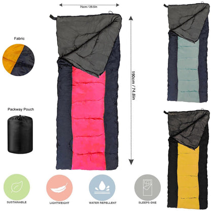 Envelope Sleeping Bag Warm & Portable for Camping Hiking Festivals 3 Seasons